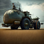 Detailed 3D Render: Futuristic Steampunk Tractor in Wheat Field