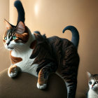 Three Cats with Blue and Green Eyes in Sunlit Room