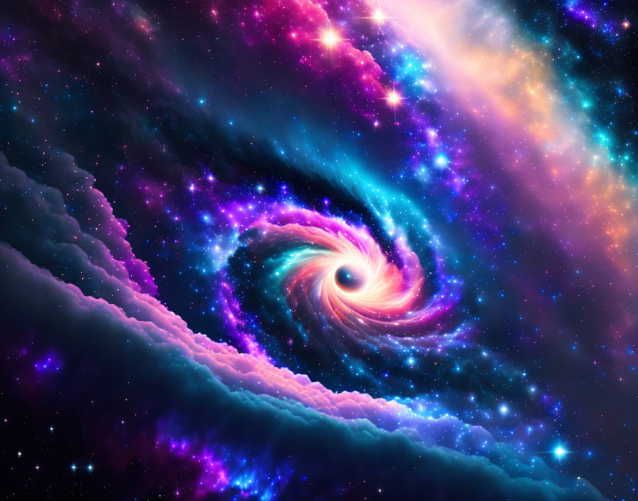 Colorful swirling galaxy amidst interstellar dust and stars