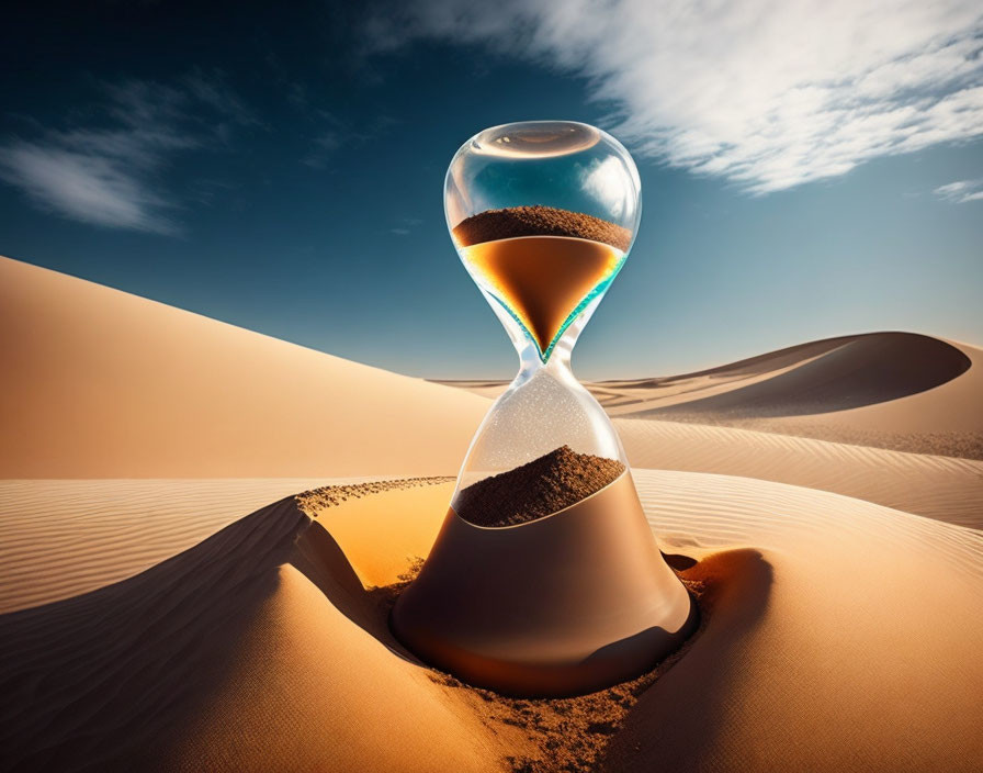 Hourglass on Desert Dune: Sand Flowing Through Center