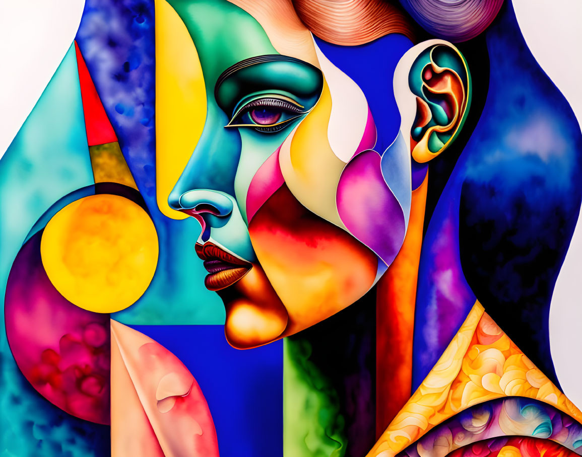 Colorful Abstract Portrait Featuring Stylized Human Face