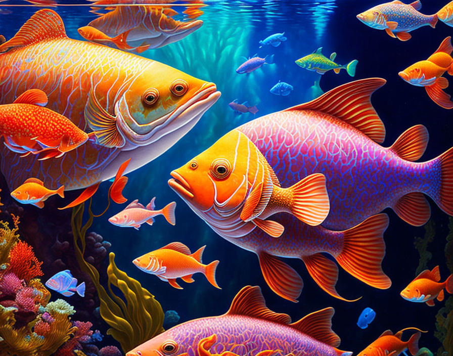 Colorful Tropical Fish Swimming in Vibrant Underwater Coral Scene