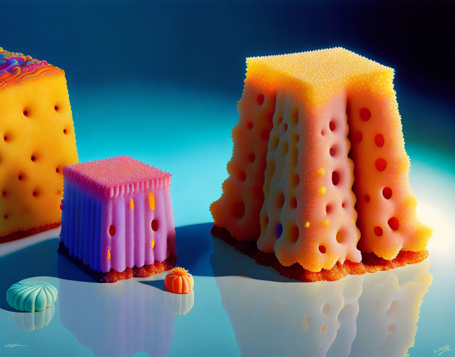 Colorful Sponge Cakes Resemble Sea Sponges with Candy Sea Creatures