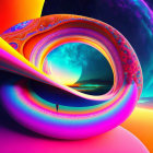 Colorful Psychedelic Digital Artwork of Celestial Bodies and Luminous Star