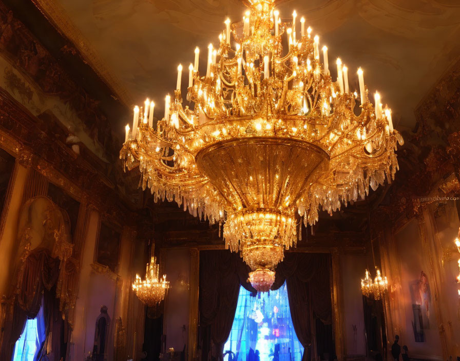 Luxurious Room with Ornate Golden Chandelier