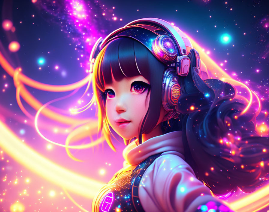 Vibrant cosmic colors in stylized digital artwork.