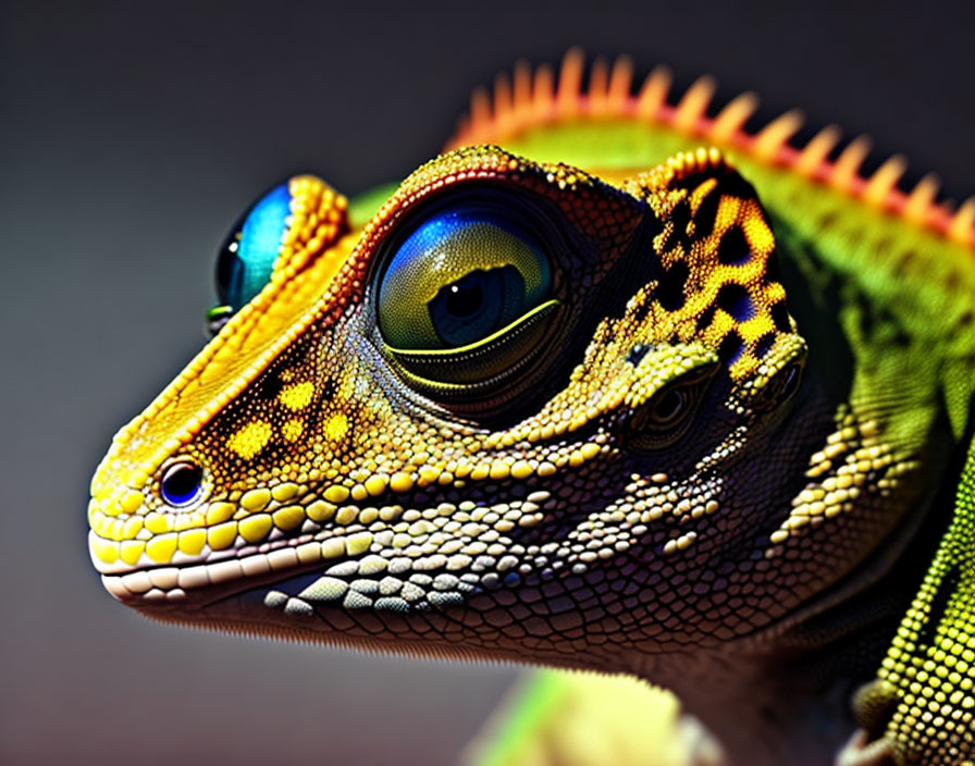 Colorful Lizard with Yellow and Orange Scales and Blue Eyes