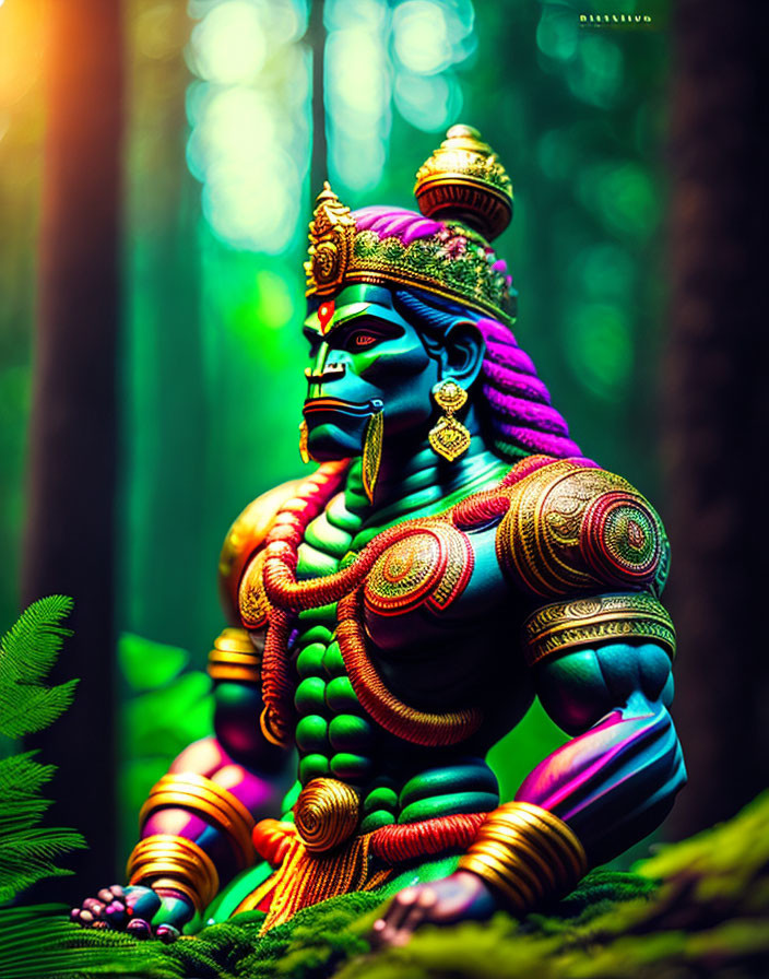 Colorful Blue-Skinned Deity Statue in Traditional Indian Attire