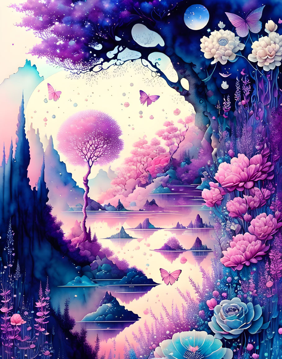 Colorful Fantasy Landscape with Whimsical Elements