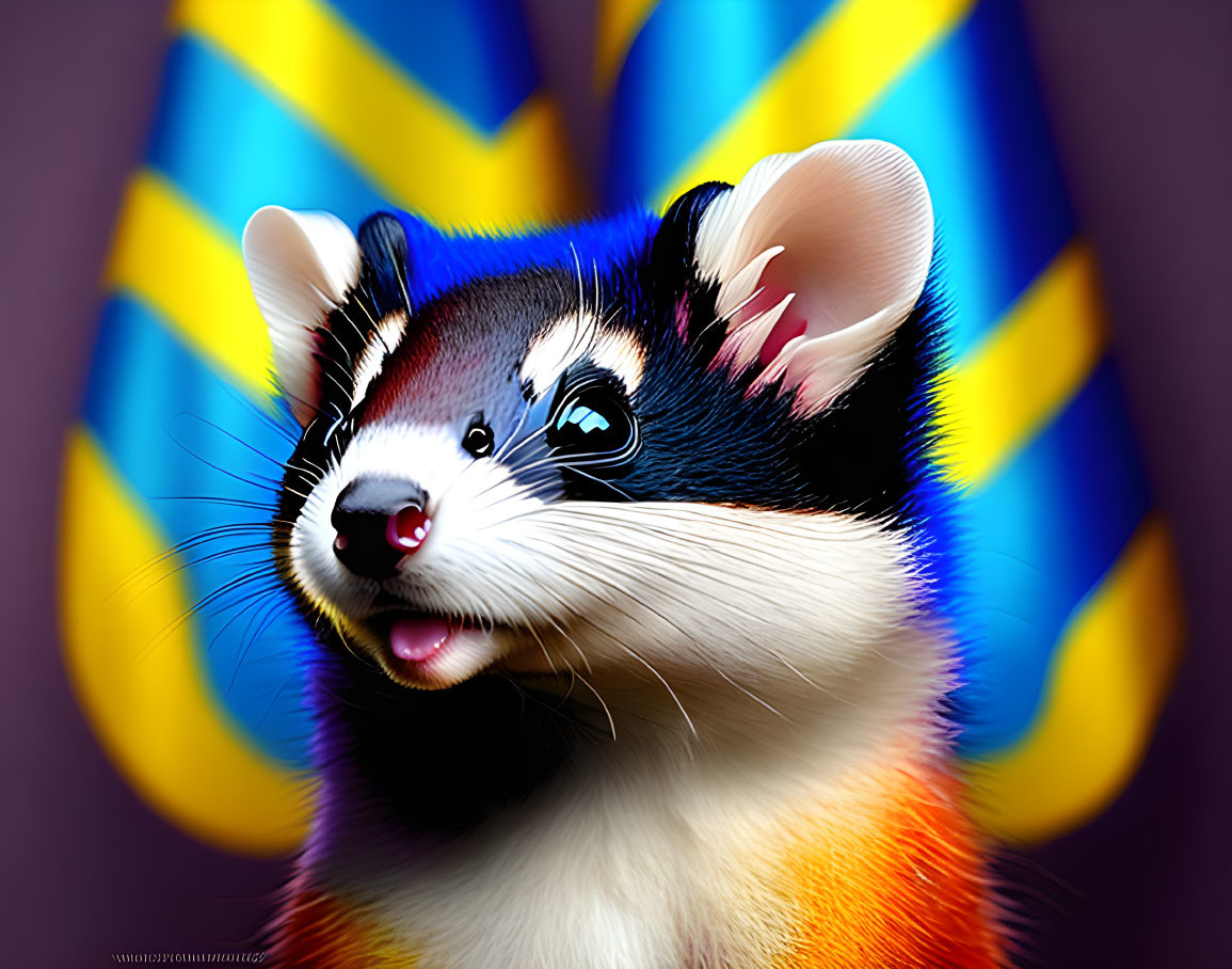 Colorful Ferret Digital Artwork on Striped Background