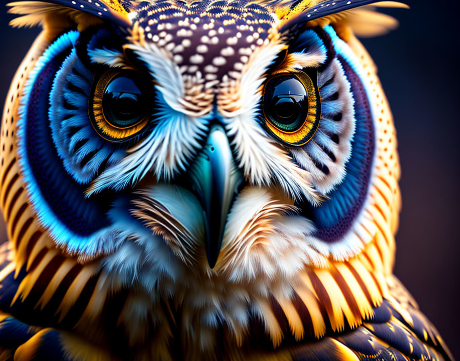 Detailed Image: Owl's Intense Eyes, Patterned Feathers, Sharp Beak