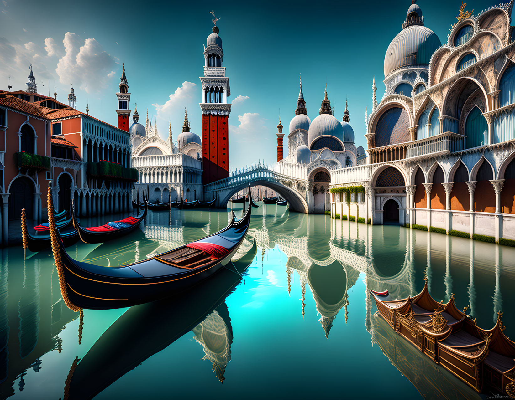 Venice Canal with Gondola and Ornate Architecture