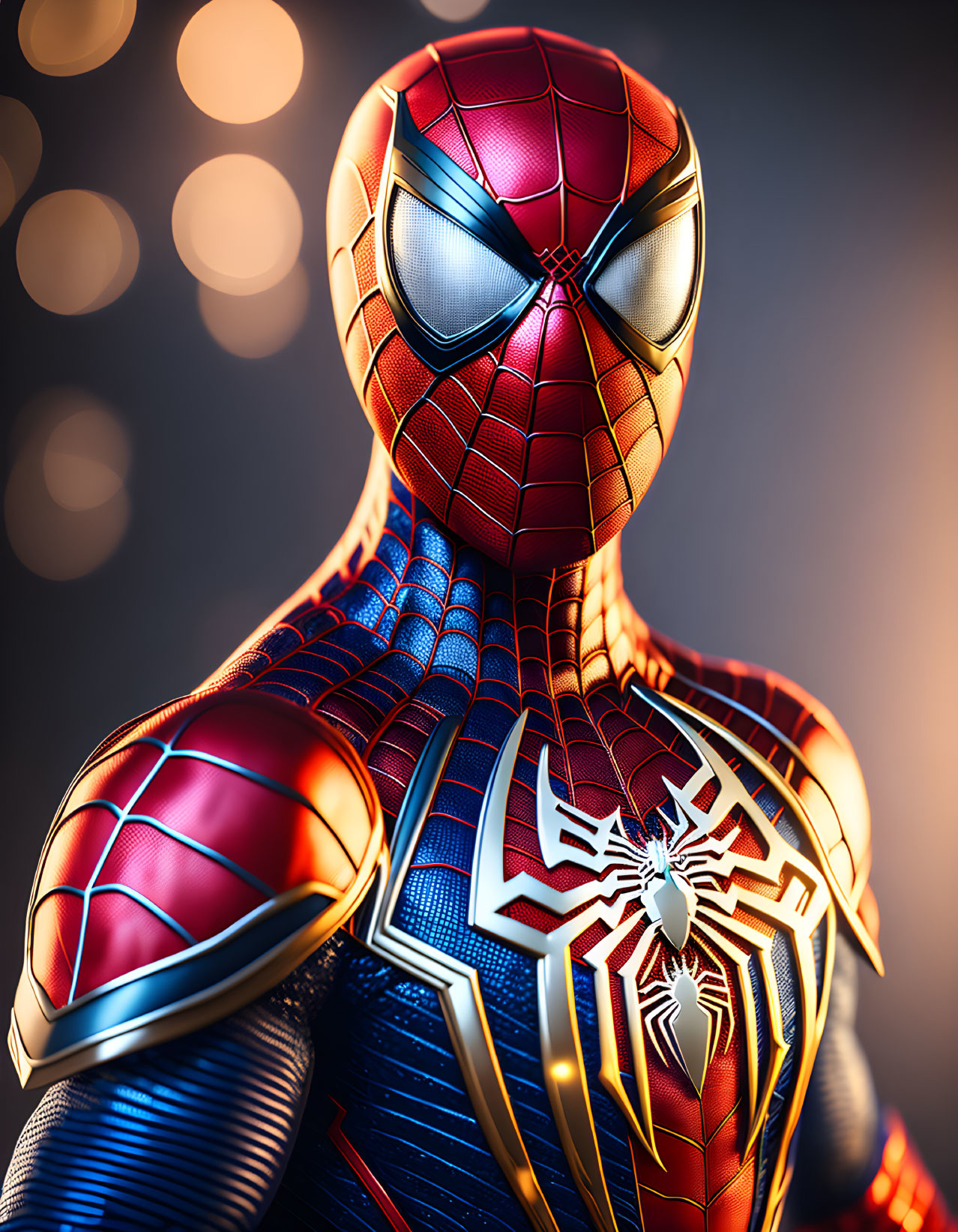 Detailed Close-Up of Vibrant Red and Blue Spider-Man Suit