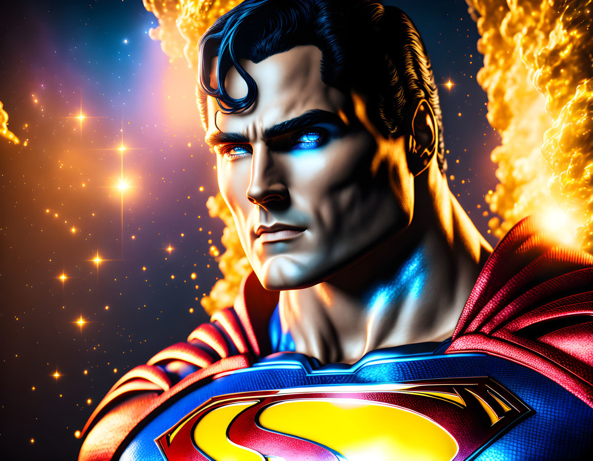 Colorful Superman Illustration with Determined Expression