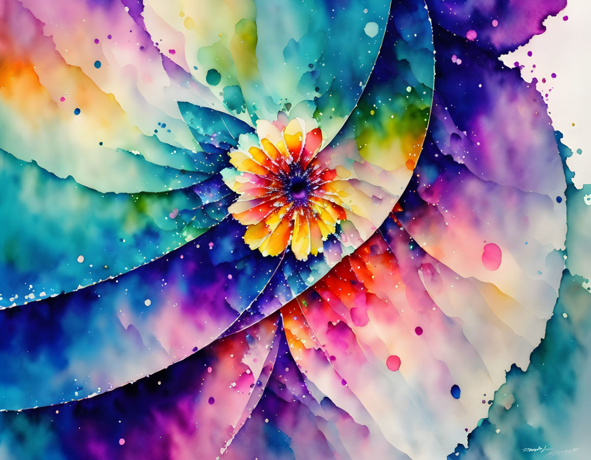 Colorful Abstract Artwork with Swirling Patterns and Rainbow Hues