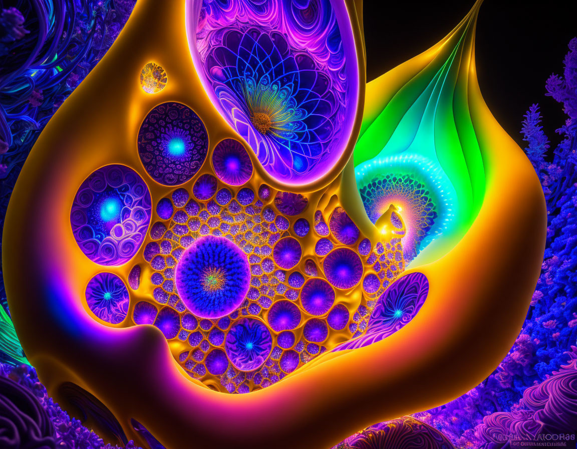 Colorful Swirling Fractal Art: Purple, Blue, Orange, Green