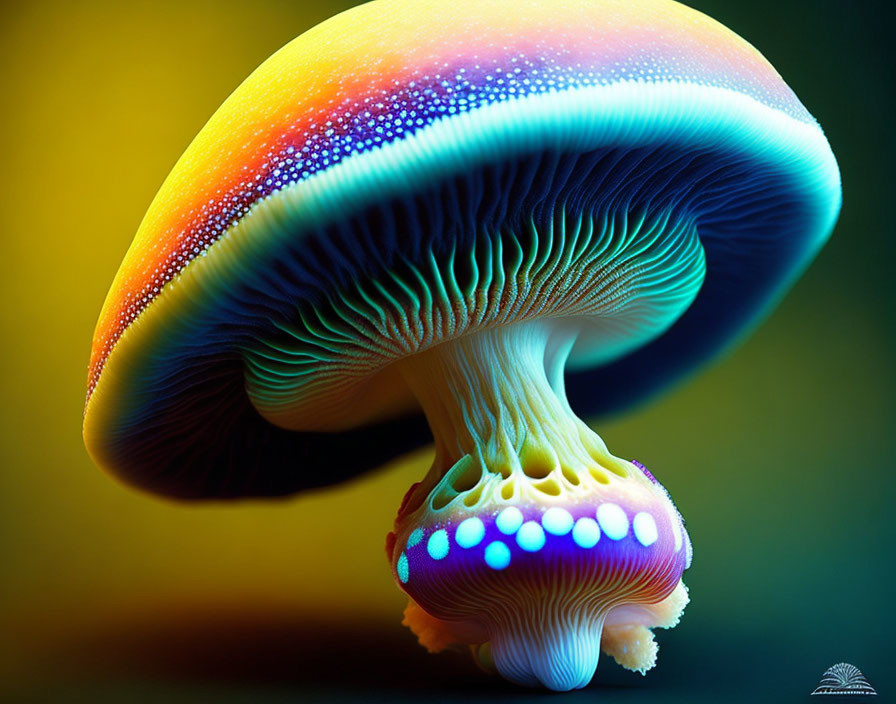 Colorful Gradient Mushroom with Bioluminescent Spots