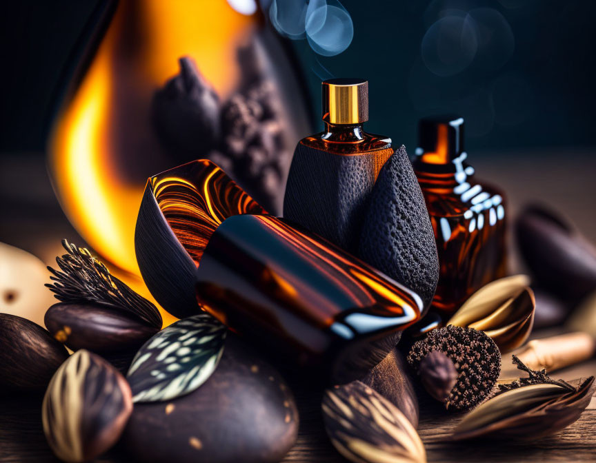 Elegant Perfumes with Luxurious Designs on Wooden Surface