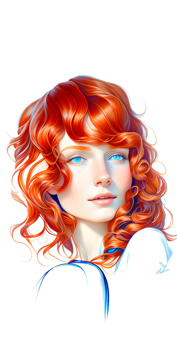 Vibrant digital portrait of a woman with blue eyes and red hair