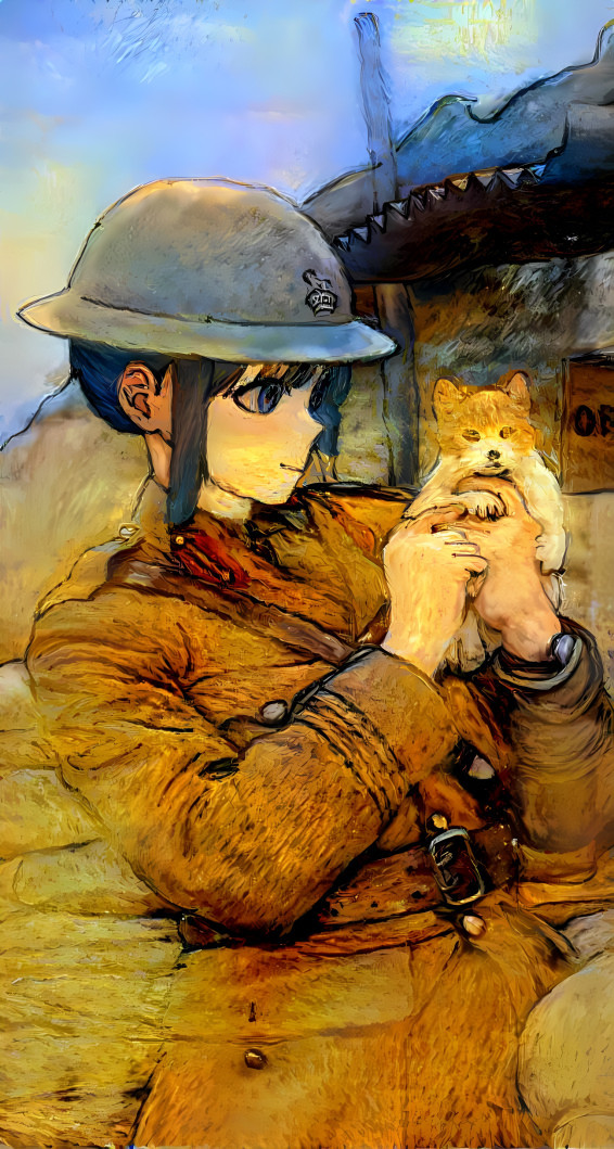 Cat and soldier