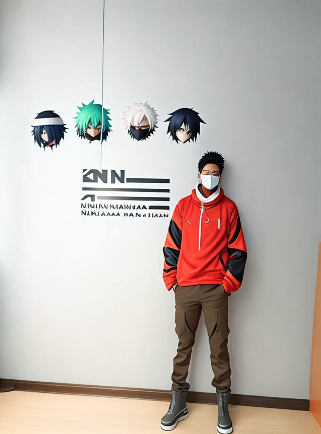 Person in Mask with Red & Black Jacket Poses by Anime Decals