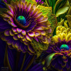 Close-up of vibrant purple and yellow flowers with intricate petal patterns