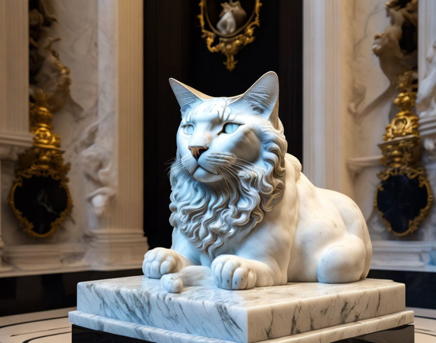 Intricate marble lion sculpture in elegant setting