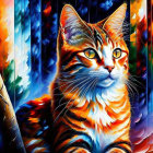 Vibrant digital painting of a cat with impressionistic style and bright orange fur.