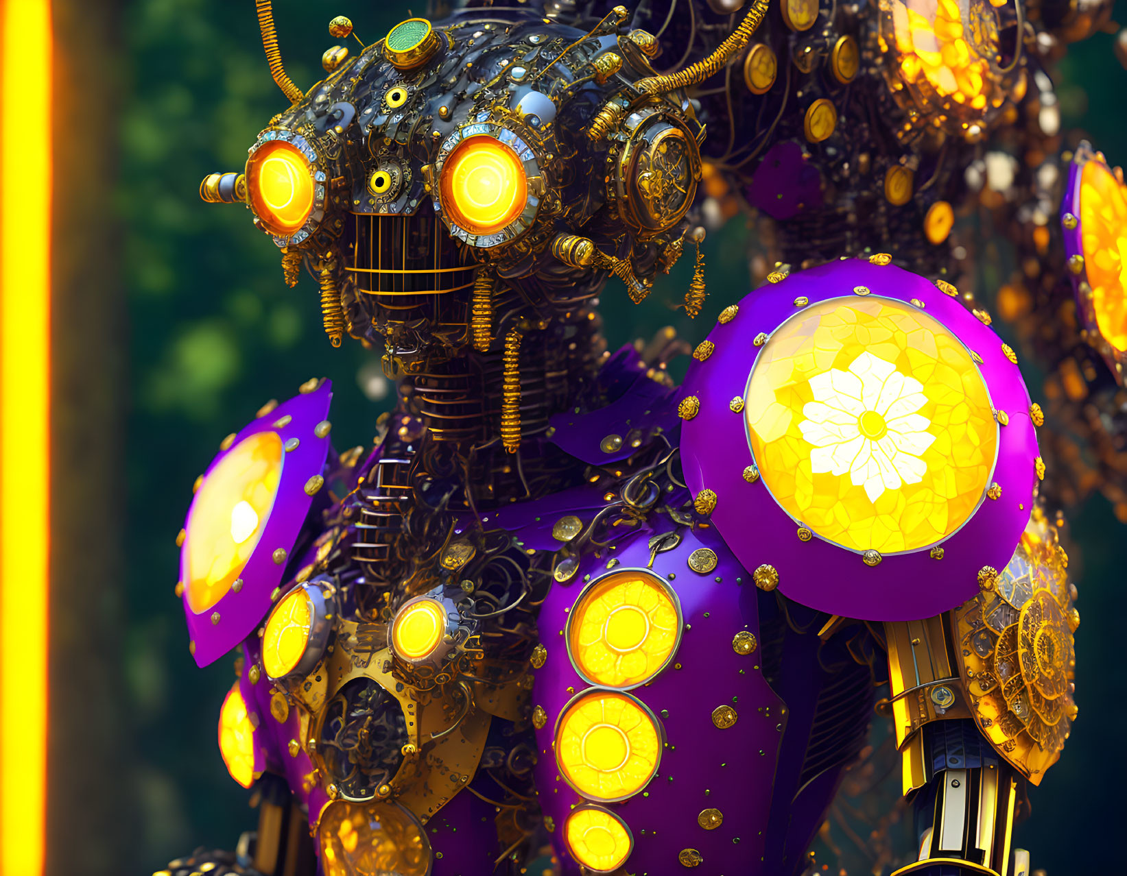 Detailed Steampunk-Style Robot with Purple and Brass Gears