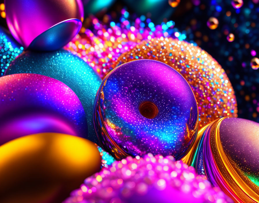 Colorful Glittering Spheres on Blue and Purple Background