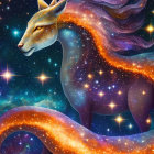 Ethereal cosmic fox in vibrant orange and blue hues