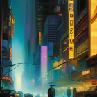 Moody Urban Scene in Neon-Lit City at Night