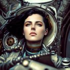 Futuristic digital illustration of a woman in a spacesuit