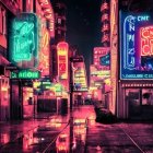 Neon-lit cyberpunk street in Asian cityscape