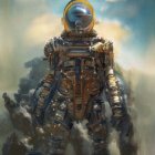 Detailed Astronaut in Reflective Helmet on Alien Landscape