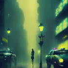 Moody Nighttime Cityscape with Solitary Figure