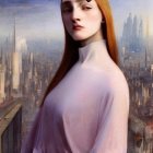 Young Woman in Futuristic Cityscape Portrait