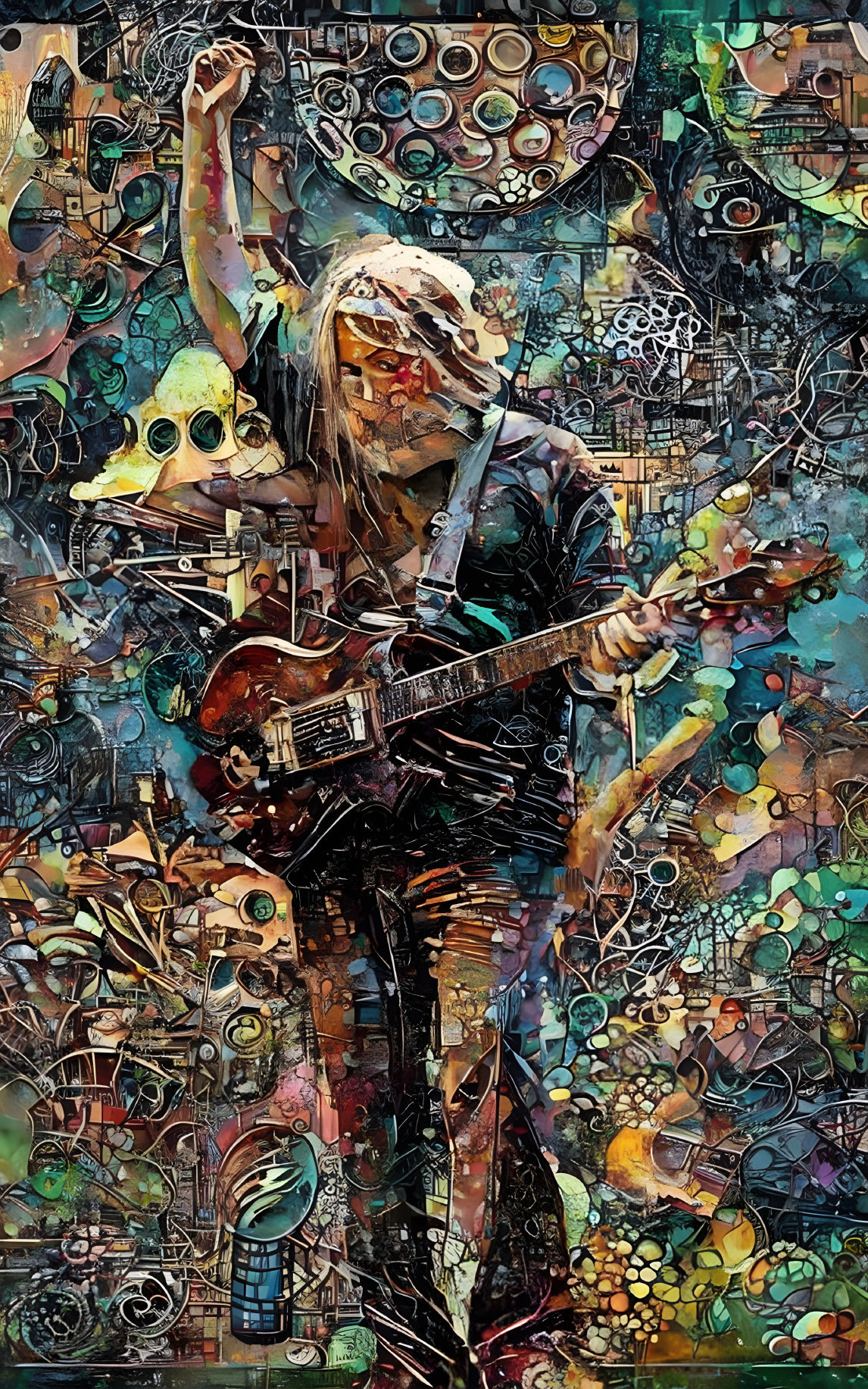 Colorful Abstract Painting of Person Playing Electric Guitar