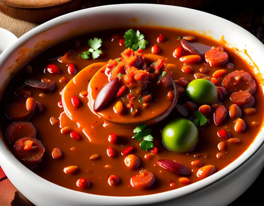 Spicy Bean Soup with Red Kidney Beans and Green Chilies