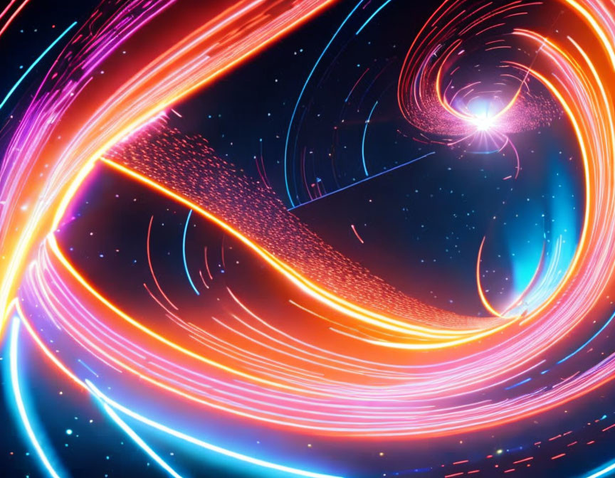 Colorful swirling neon abstract art with space theme and dynamic motion.