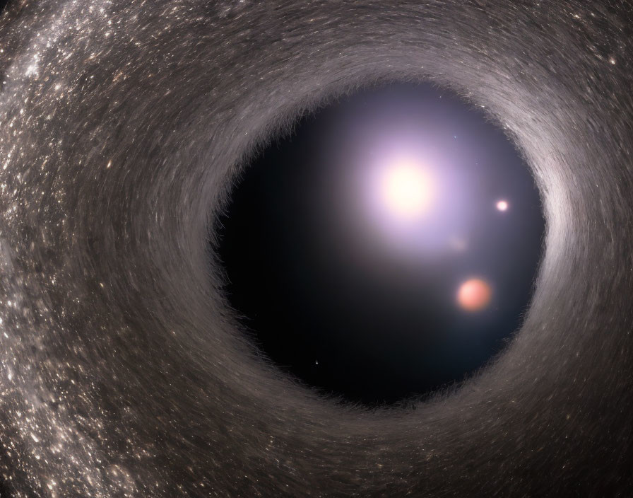 Black Hole Artwork: Accretion Disc, Stars, and Warped Space View