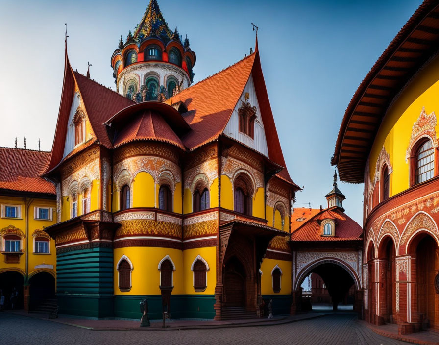 Traditional Building with Arched Entryways & Blue Dome