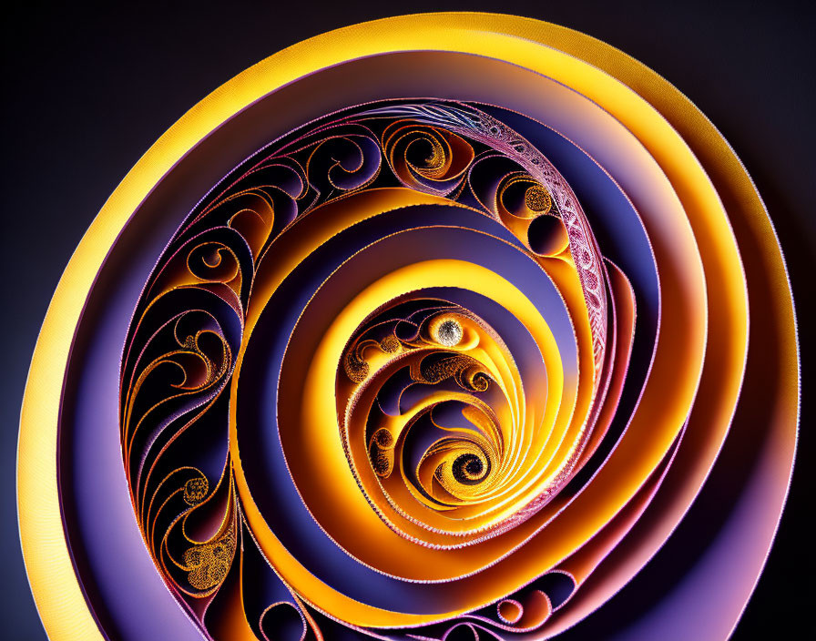 Warm-Colored Abstract Fractal Spiral on Dark Background