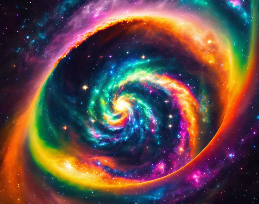 Colorful Cosmic Swirl of Stars and Nebulae in Blue, Pink, Orange, and Yellow