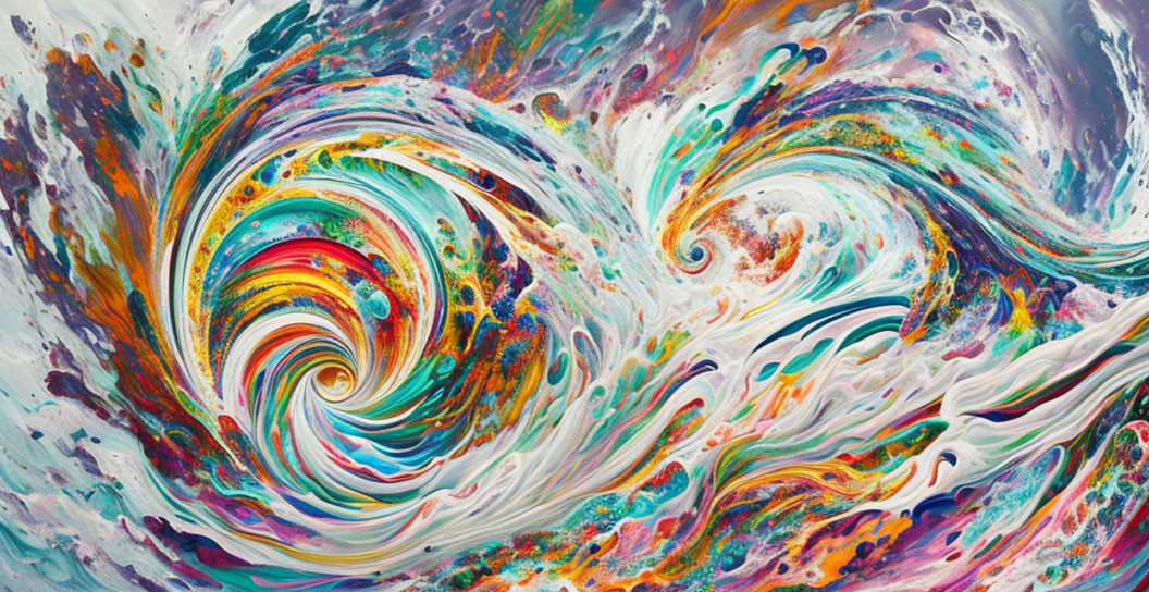 Vibrant blue, orange, and white swirling abstract pattern