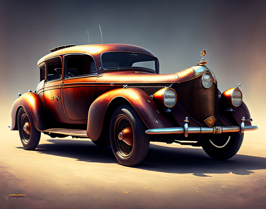 Classic Vintage Car with Glossy Paint and Chrome Details on Warm Background