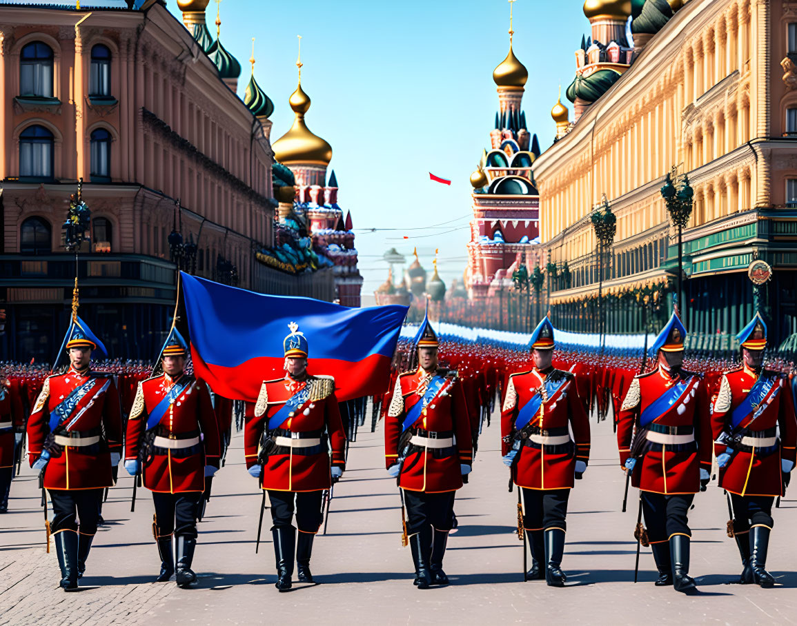 Russian Flag Military Parade at Saint Basil's Cathedral