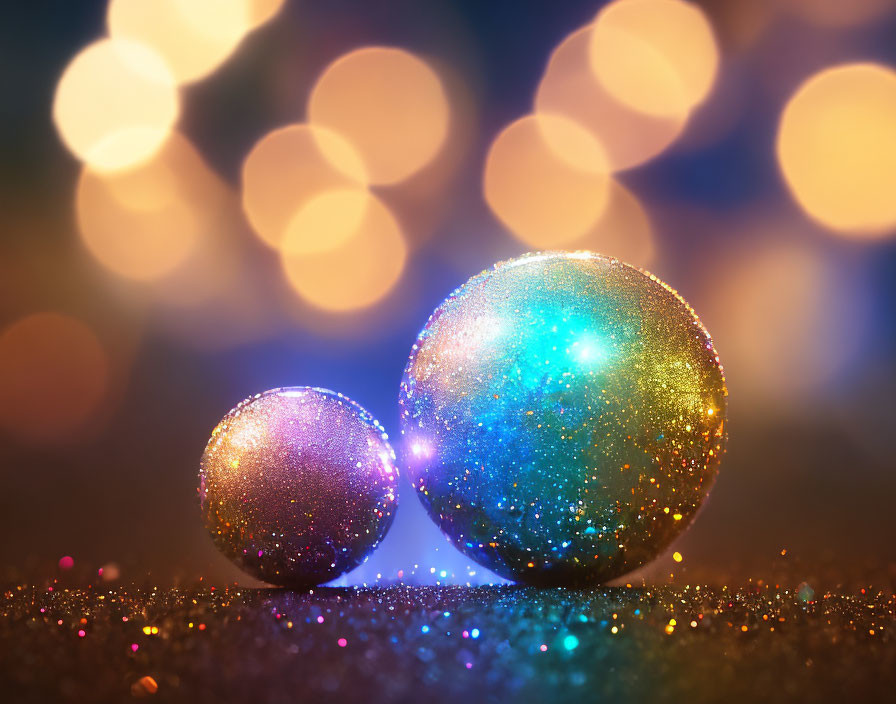 Sparkling glitter balls on warm bokeh background