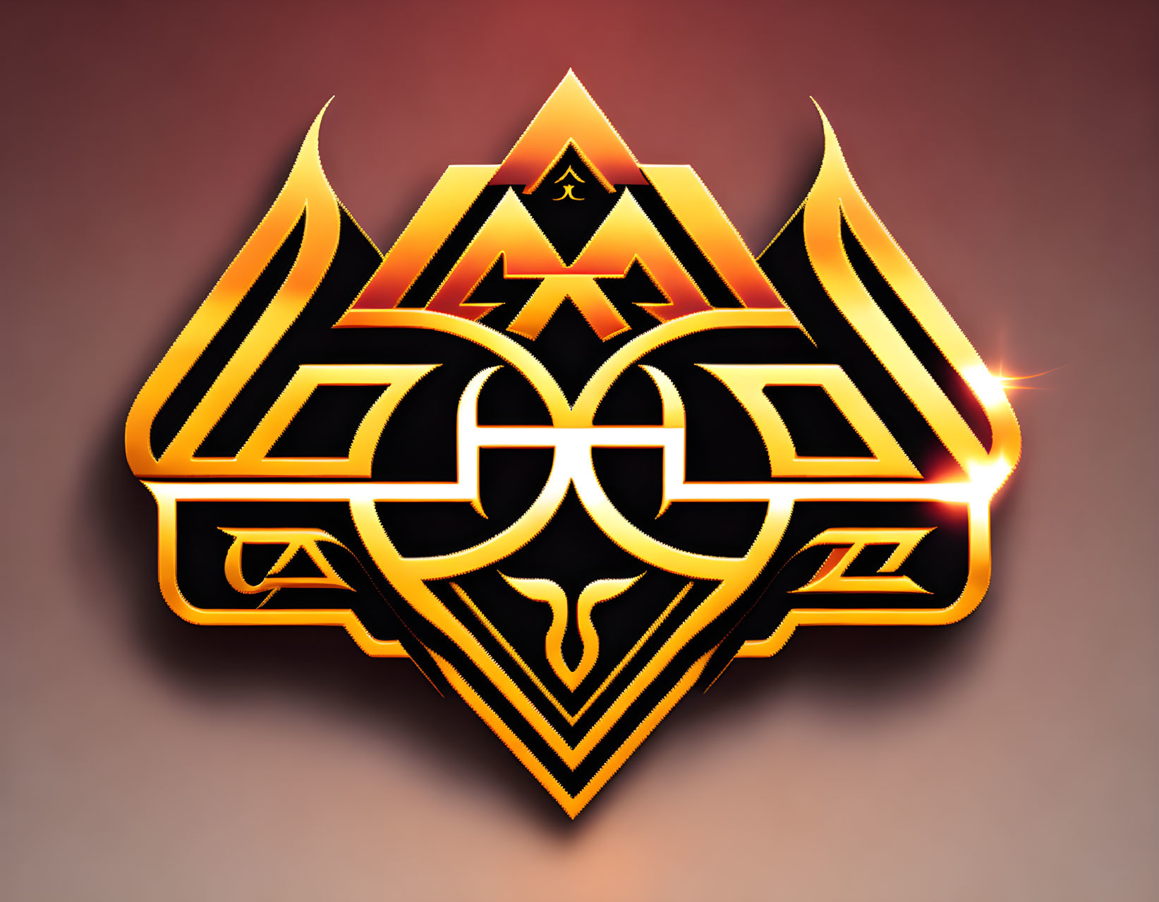 Intricate Golden Emblem on Red Gradient Background