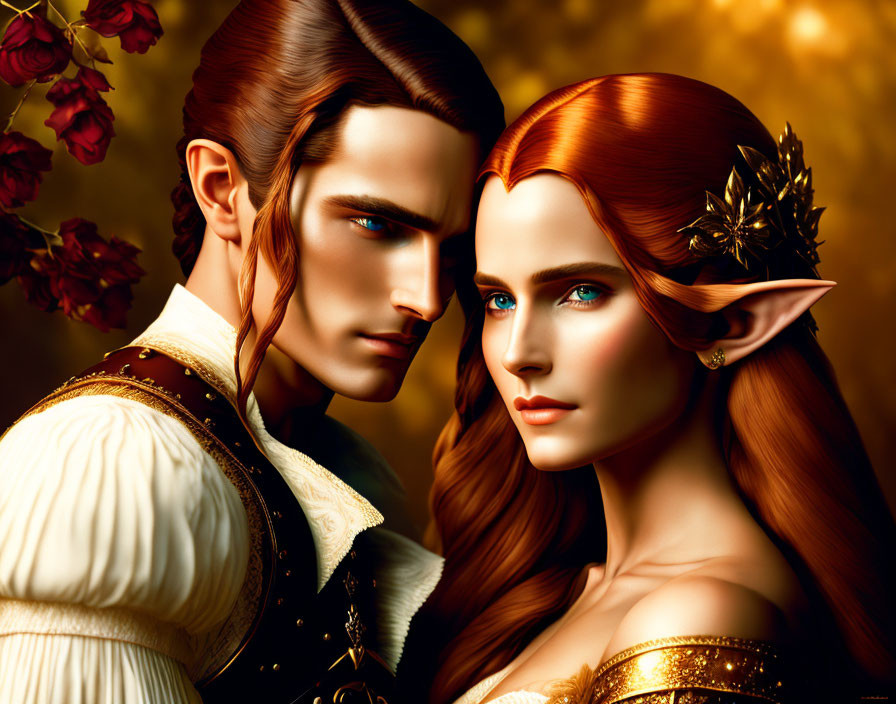 Digital Artwork: Male and Female Elves with Intense Gazes